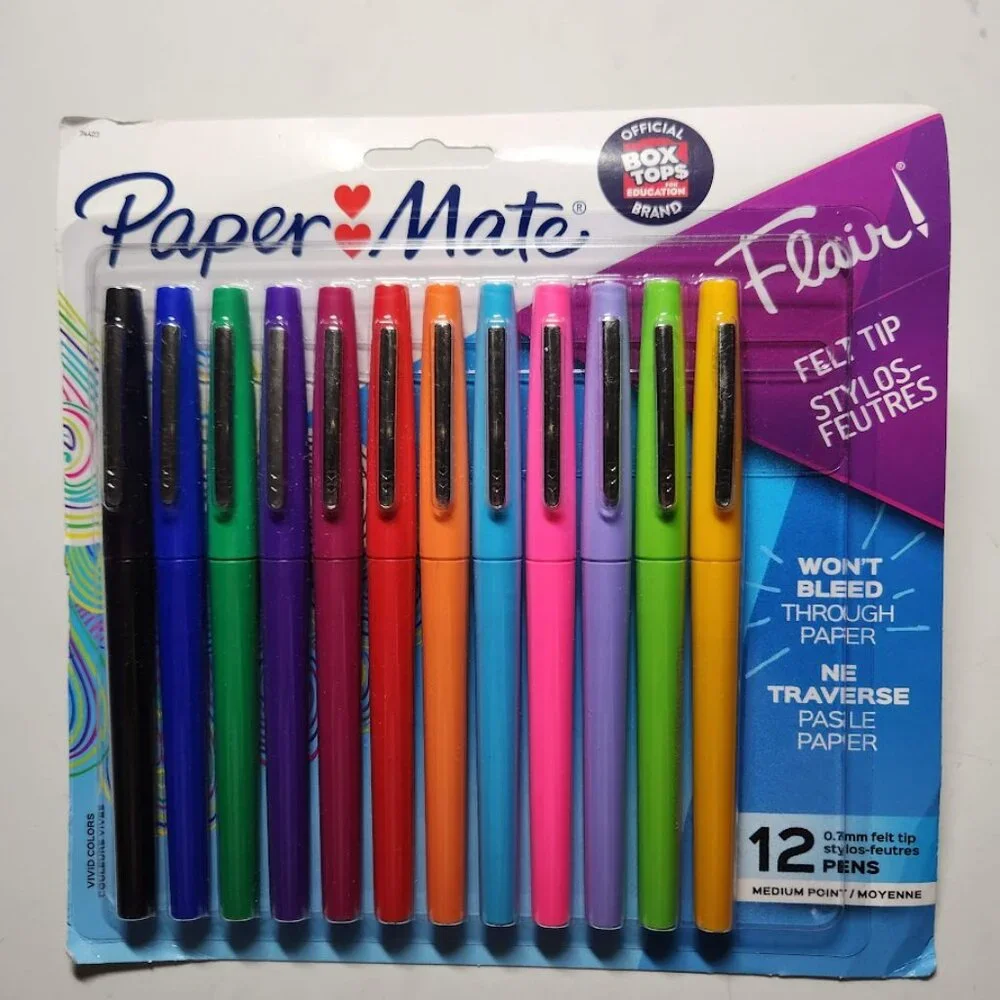 Paper Mate Flair Felt Tip Pens Medium Point (0.7mm) 12 count Markers New Ink col